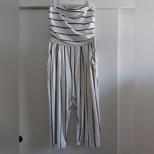 Soft Knit Nautical Stripe Pull-on Wide Leg Pants Romper Pockets Cropped Preppy
